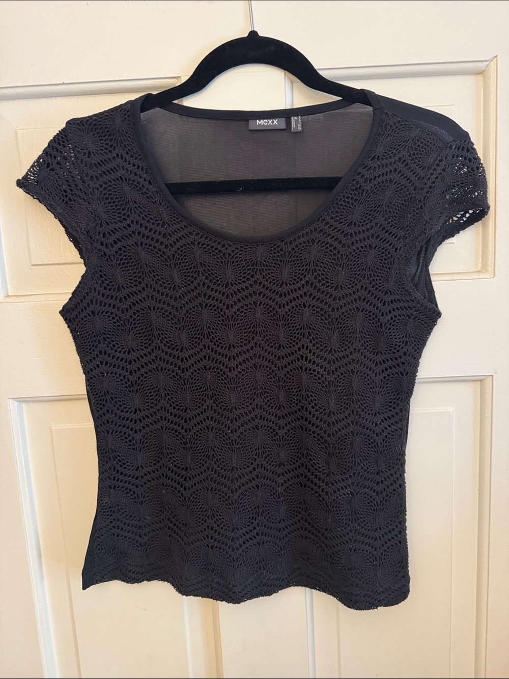 Mexx Black Crochet Short Sleeve Scoop Neck Top